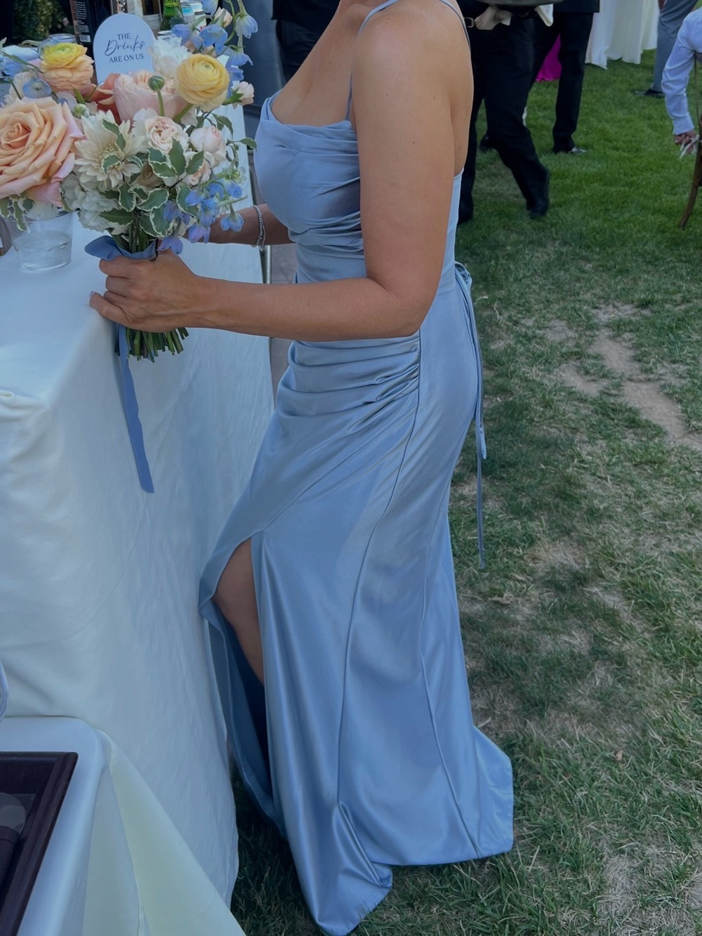 Satin Light Blue Evening Gown